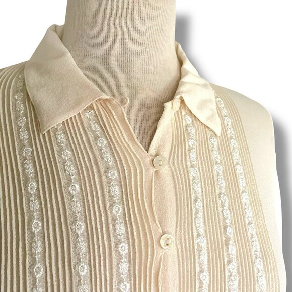 Vintage 90s Jones NY Wmmens Blouse Sz 6 Cream Silk Embroidered Minimalist Top - Picture 5 of 7